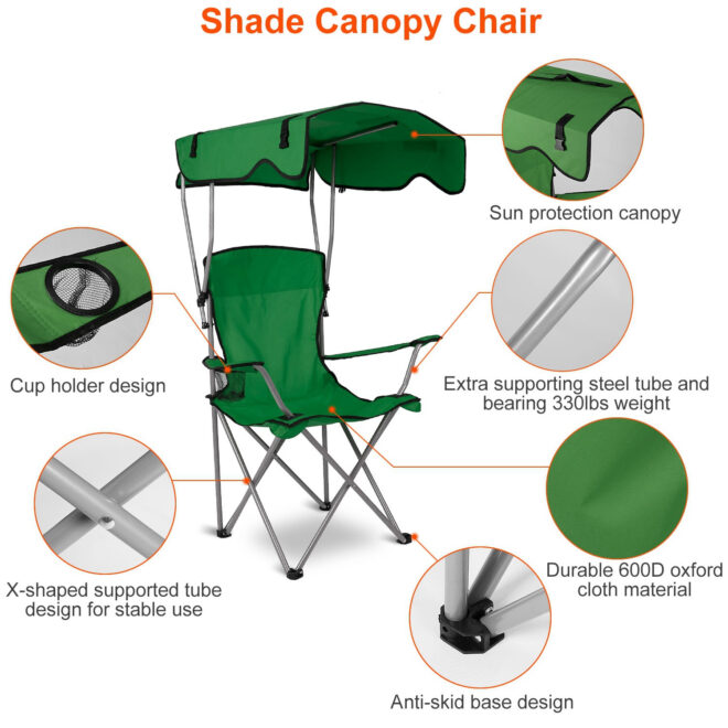 Foldable Beach Canopy Chair Sun Protection Camping Lawn Canopy Chair 330LBS Load Folding Seat - Image 10