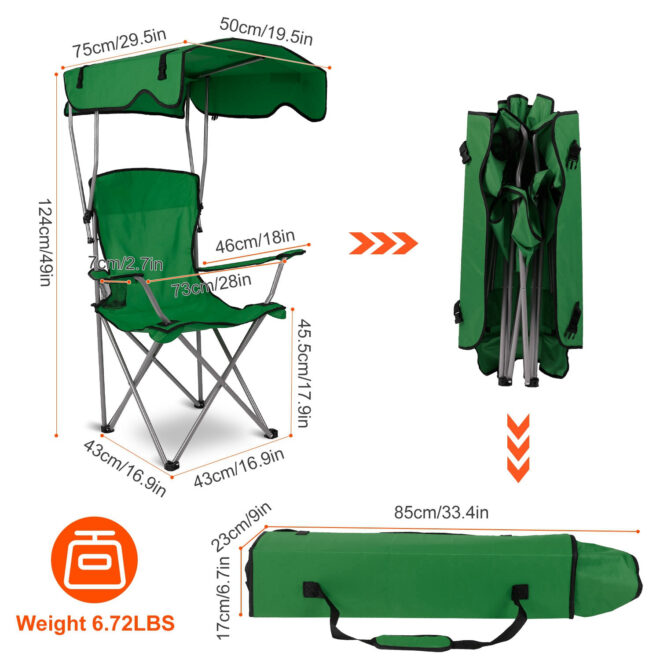 Foldable Beach Canopy Chair Sun Protection Camping Lawn Canopy Chair 330LBS Load Folding Seat - Image 13