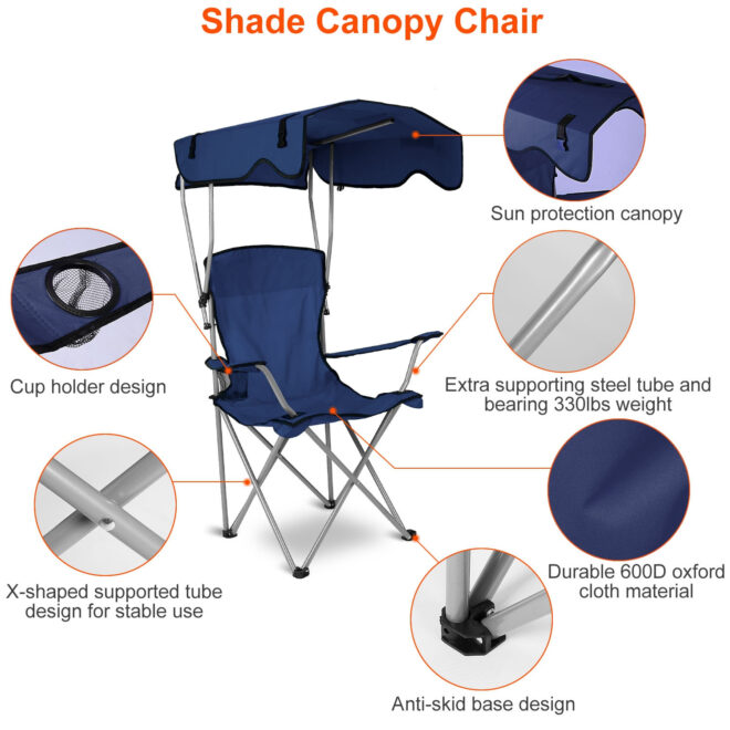 Foldable Beach Canopy Chair Sun Protection Camping Lawn Canopy Chair 330LBS Load Folding Seat - Image 18