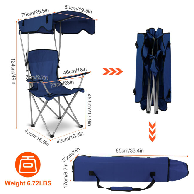 Foldable Beach Canopy Chair Sun Protection Camping Lawn Canopy Chair 330LBS Load Folding Seat - Image 21