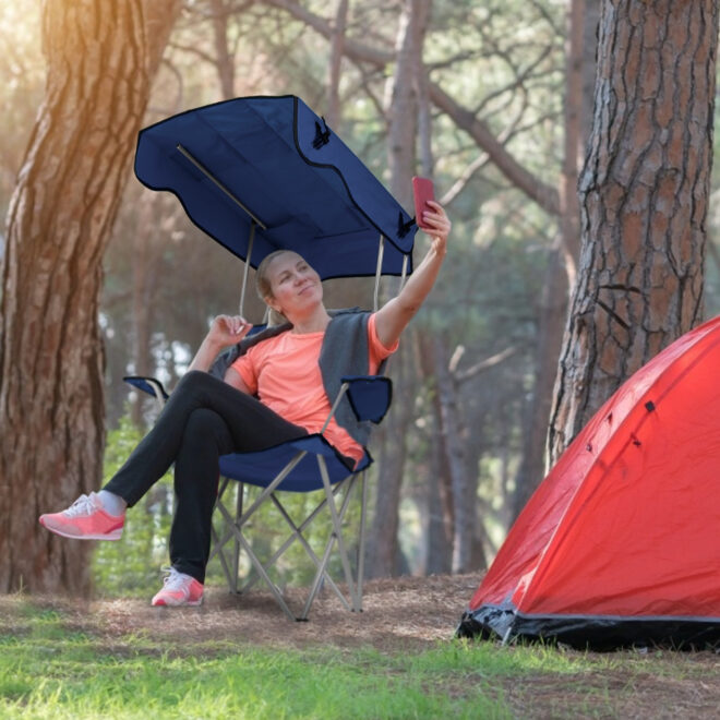 Foldable Beach Canopy Chair Sun Protection Camping Lawn Canopy Chair 330LBS Load Folding Seat - Image 23