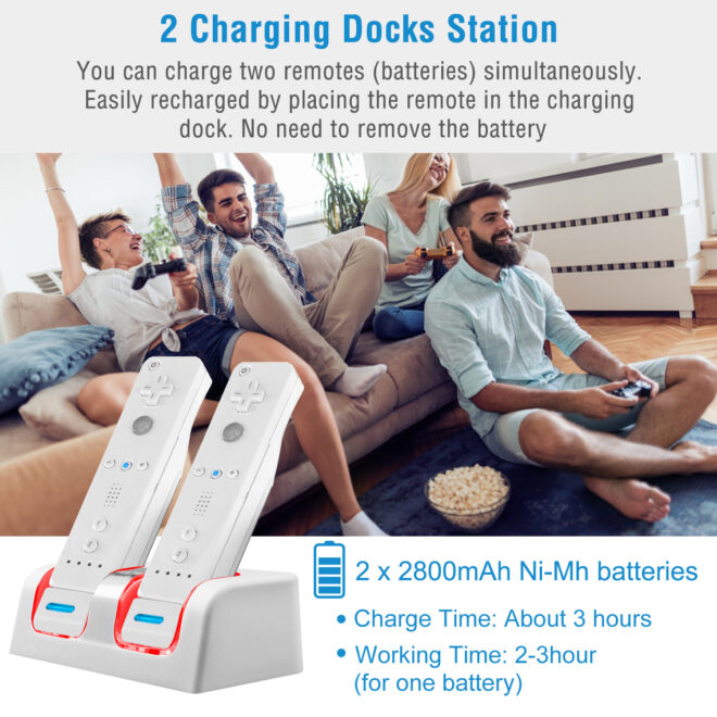 For Wii Remote Controller Charger Dual Charge Dock with Two 2800mAh Rechargeable Batteries - Image 4