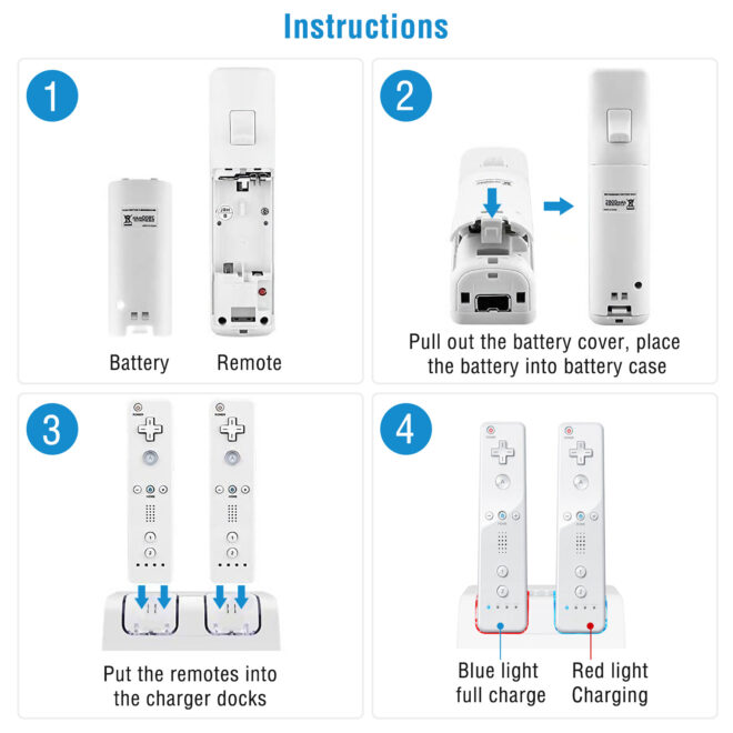 For Wii Remote Controller Charger Dual Charge Dock with Two 2800mAh Rechargeable Batteries - Image 6