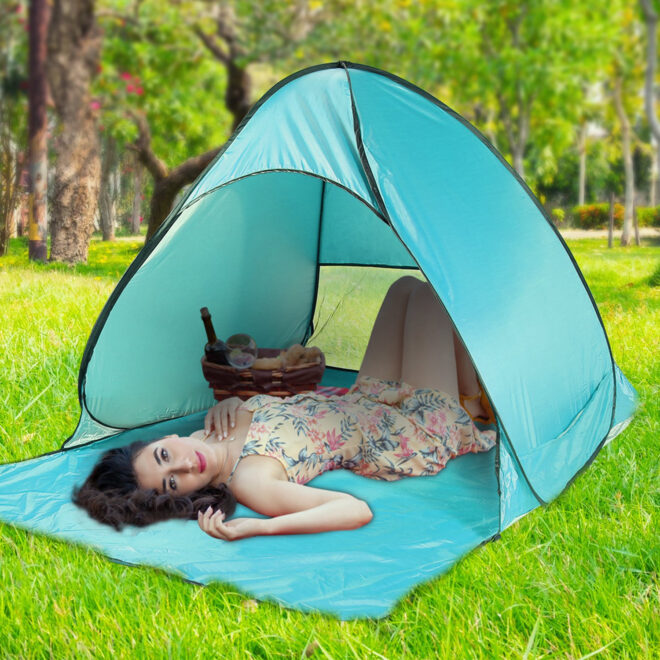 Pop Up Beach Tent Sun Shade Shelter Anti-UV Automatic Waterproof Tent Canopy for 2/3 Man w/ Net Window Storage Bag - Image 13