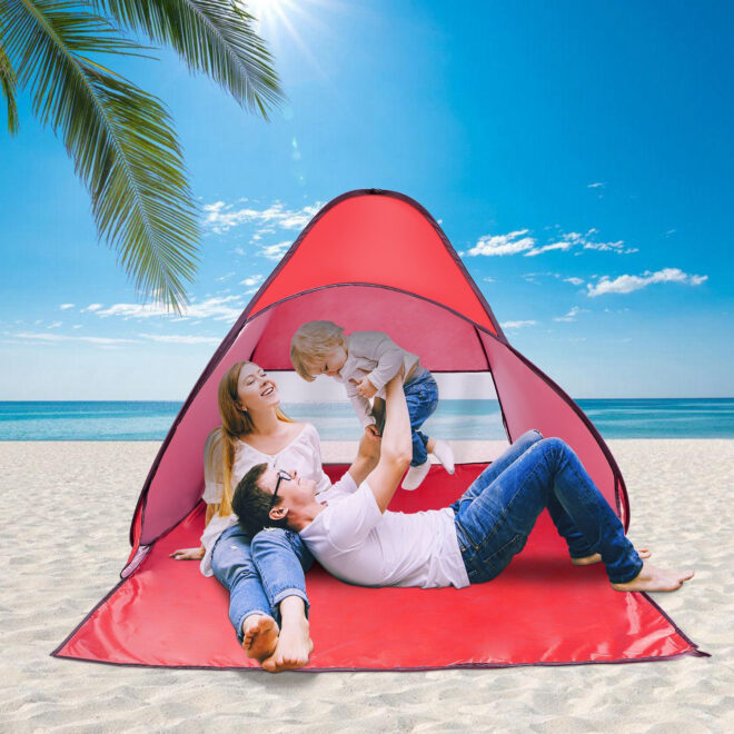 Pop Up Beach Tent Sun Shade Shelter Anti-UV Automatic Waterproof Tent Canopy for 2/3 Man w/ Net Window Storage Bag - Image 27