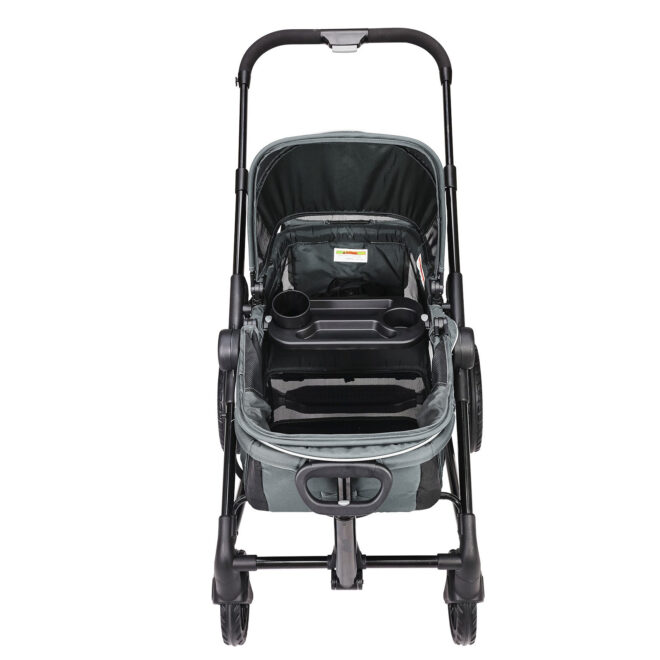 VEVOR All-Terrain Stroller Wagon, 2 Seats Foldable Expedition 2-in-1 Collapsible Wagon Stroller, Includes Canopy, Parent Organizer, Snack Tray & Cup Holders, 55lbs for Single Seat, Dark Grey/Black - Image 10