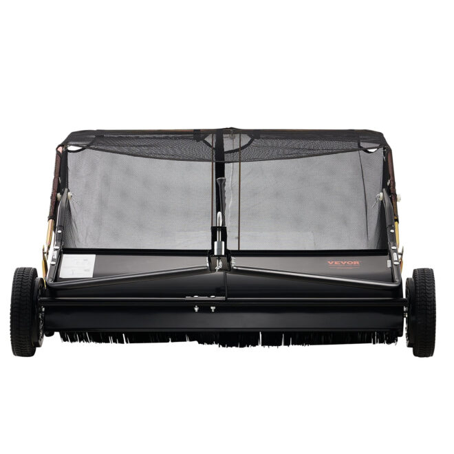 VEVOR 42 Inch Lawn Sweeper Tow Behind, 12 cu.ft. Large Pull Behind Grass Sweeper, Heavy Duty Leaf & Grass Collector with Dumping Rope Design, Adjustable Sweeping Height for Picking Up Debris & Grass