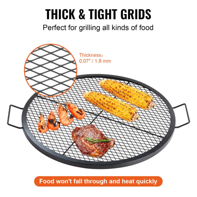 VEVOR X-Marks Fire Pit Grill Grate, Round Cooking Grate, Heavy Duty Steel Campfire BBQ Grill Grid with Handle and Support X Wire, Portable Camping Cookware for Outside Party & Gathering, 30 Inch Black - Image 4