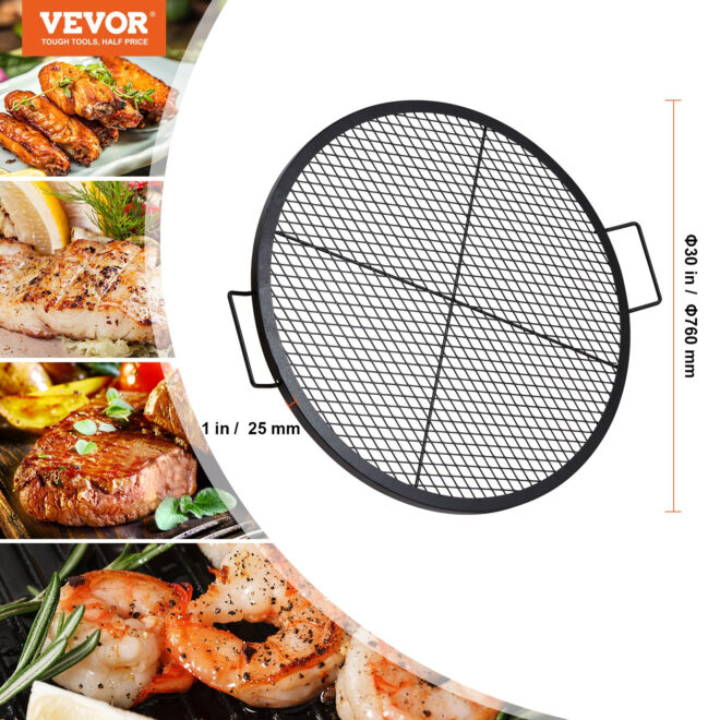 VEVOR X-Marks Fire Pit Grill Grate, Round Cooking Grate, Heavy Duty Steel Campfire BBQ Grill Grid with Handle and Support X Wire, Portable Camping Cookware for Outside Party & Gathering, 30 Inch Black - Image 7