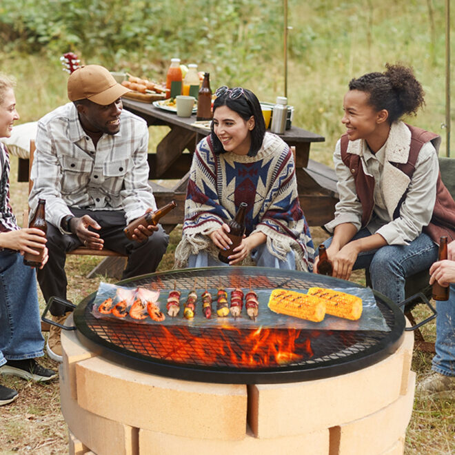 VEVOR X-Marks Fire Pit Grill Grate, Round Cooking Grate, Heavy Duty Steel Campfire BBQ Grill Grid with Handle and Support X Wire, Portable Camping Cookware for Outside Party & Gathering, 30 Inch Black - Image 8