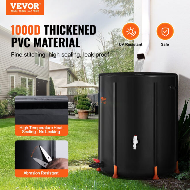 VEVOR Collapsible Rain Barrel 53 Gal Rain Catcher with Spigots and Overflow Kit - Image 2