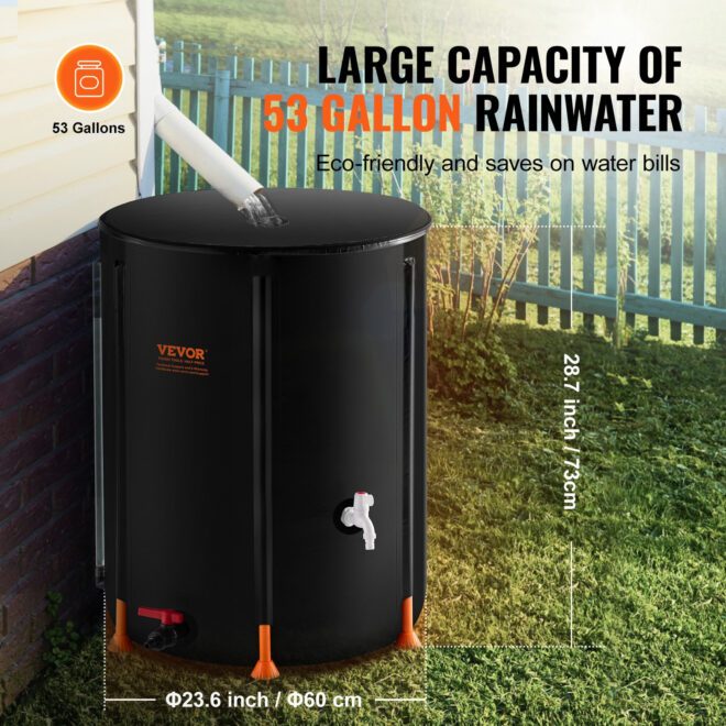 VEVOR Collapsible Rain Barrel 53 Gal Rain Catcher with Spigots and Overflow Kit - Image 4