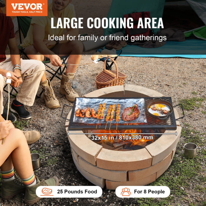 VEVOR X-Marks Fire Pit Grill Grate, Rectangle Cooking Grate, Heavy Duty Steel Campfire BBQ Grill Grid with Handle & Support X Wire, Portable Camping Cookware for Outside Party Gathering, 32 Inch Black - Image 2