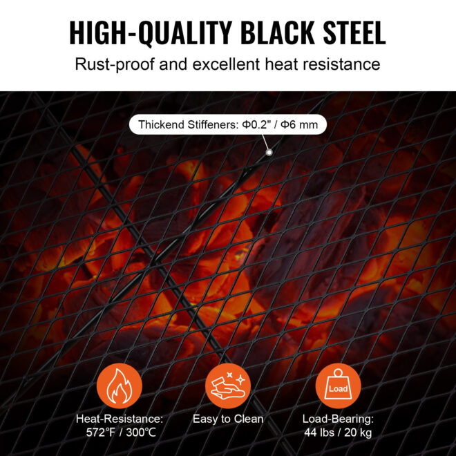 VEVOR X-Marks Fire Pit Grill Grate, Rectangle Cooking Grate, Heavy Duty Steel Campfire BBQ Grill Grid with Handle & Support X Wire, Portable Camping Cookware for Outside Party Gathering, 32 Inch Black - Image 3