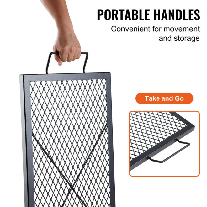 VEVOR X-Marks Fire Pit Grill Grate, Rectangle Cooking Grate, Heavy Duty Steel Campfire BBQ Grill Grid with Handle & Support X Wire, Portable Camping Cookware for Outside Party Gathering, 32 Inch Black - Image 5