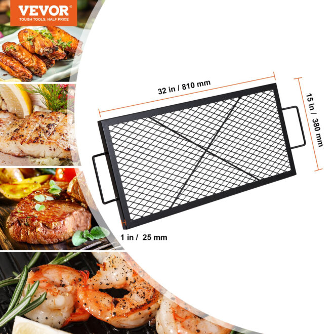 VEVOR X-Marks Fire Pit Grill Grate, Rectangle Cooking Grate, Heavy Duty Steel Campfire BBQ Grill Grid with Handle & Support X Wire, Portable Camping Cookware for Outside Party Gathering, 32 Inch Black - Image 7