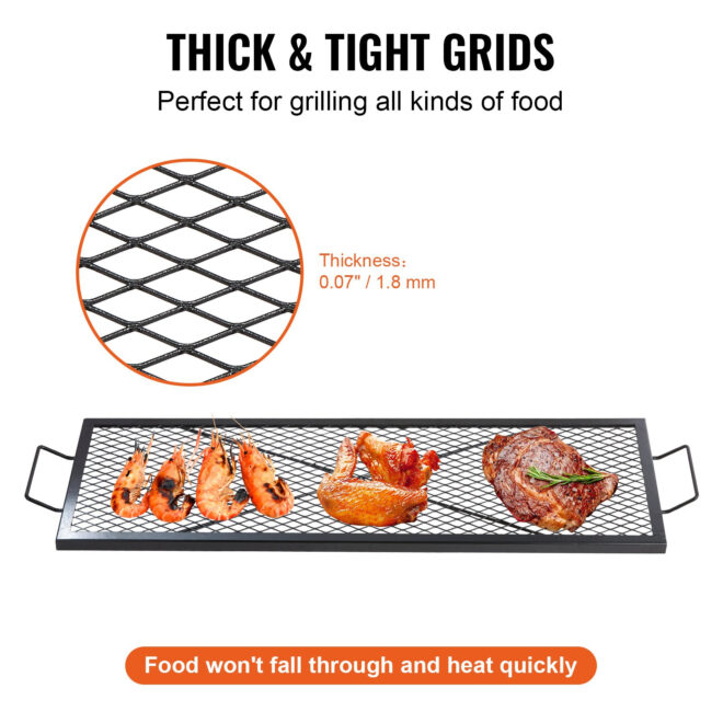 VEVOR X-Marks Fire Pit Grill Grate, Rectangle Cooking Grate, Heavy Duty Steel Campfire BBQ Grill Grid with Handle & Support X Wire, Portable Camping Cookware for Outside Party Gathering, 44 Inch Black - Image 4