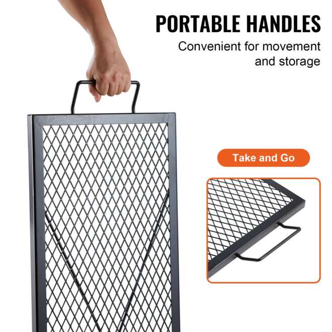 VEVOR X-Marks Fire Pit Grill Grate, Rectangle Cooking Grate, Heavy Duty Steel Campfire BBQ Grill Grid with Handle & Support X Wire, Portable Camping Cookware for Outside Party Gathering, 44 Inch Black - Image 5