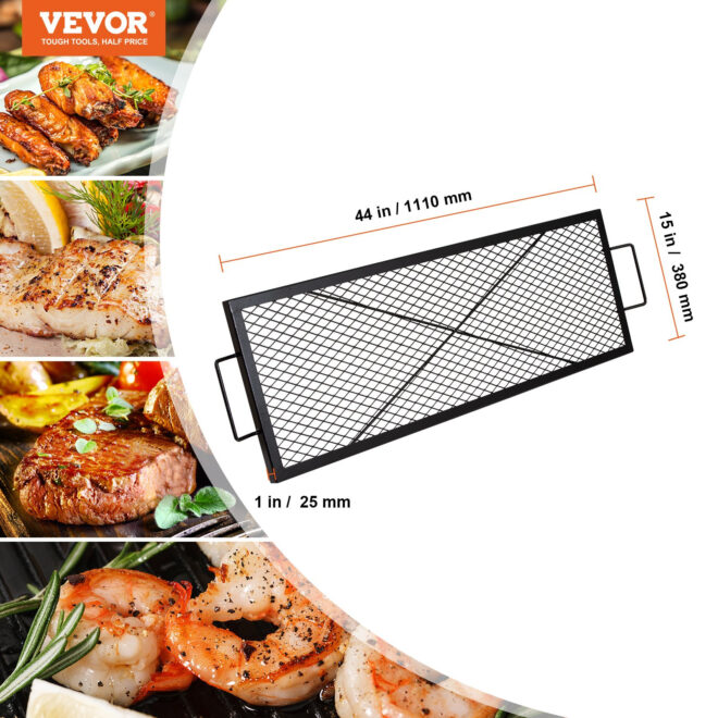 VEVOR X-Marks Fire Pit Grill Grate, Rectangle Cooking Grate, Heavy Duty Steel Campfire BBQ Grill Grid with Handle & Support X Wire, Portable Camping Cookware for Outside Party Gathering, 44 Inch Black - Image 7