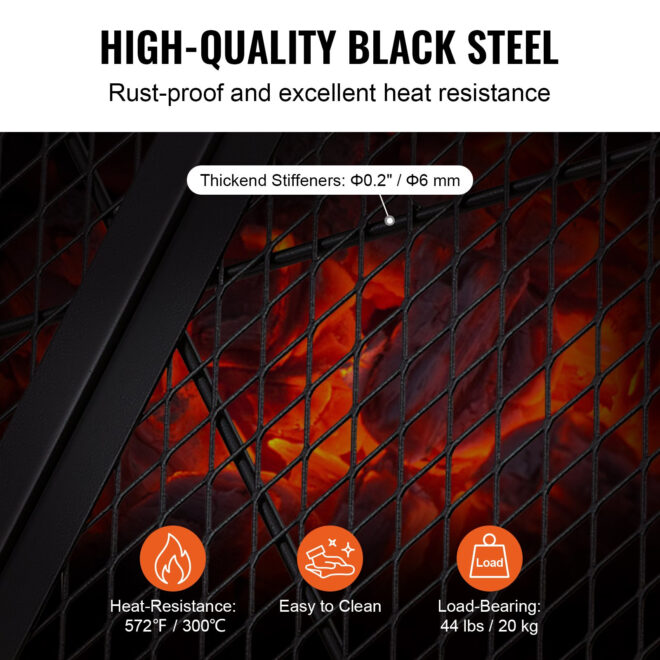 VEVOR X-Marks Fire Pit Grill Grate, Foldable Round Cooking Grate, Heavy Duty Steel Campfire BBQ Grill Grid with Handle and Support X Wire, Portable Camping Cookware for Outside Party, 36 Inch Black - Image 4