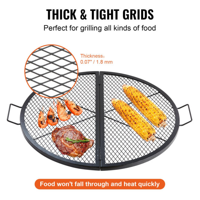 VEVOR X-Marks Fire Pit Grill Grate, Foldable Round Cooking Grate, Heavy Duty Steel Campfire BBQ Grill Grid with Handle and Support X Wire, Portable Camping Cookware for Outside Party, 36 Inch Black - Image 5