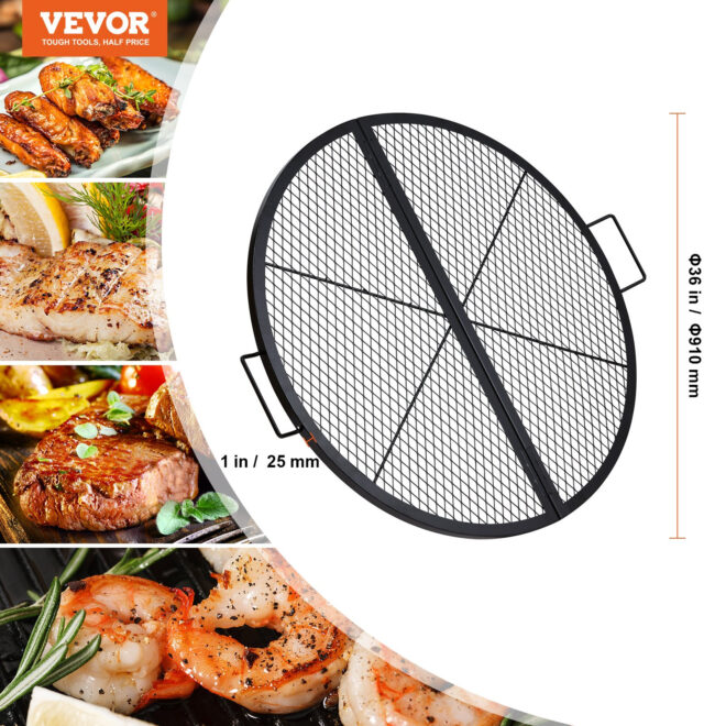 VEVOR X-Marks Fire Pit Grill Grate, Foldable Round Cooking Grate, Heavy Duty Steel Campfire BBQ Grill Grid with Handle and Support X Wire, Portable Camping Cookware for Outside Party, 36 Inch Black - Image 7