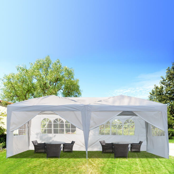 3 x 6m Four Windows Practical Waterproof Folding Tent White - Image 2
