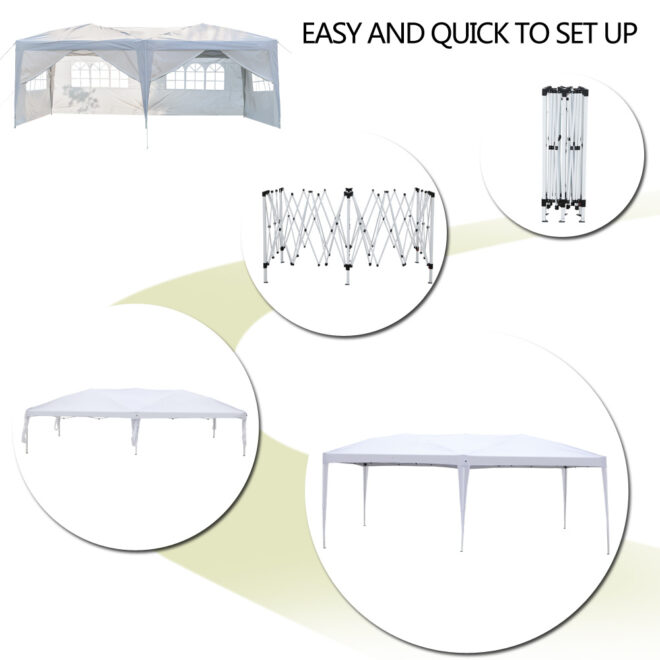 3 x 6m Four Windows Practical Waterproof Folding Tent White - Image 10