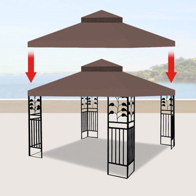 10x10 Ft Outdoor Patio Gazebo Replacement Canopy, Double Tiered Gazebo Tent Roof Top Cover Only(Frame Not Include) - Image 3