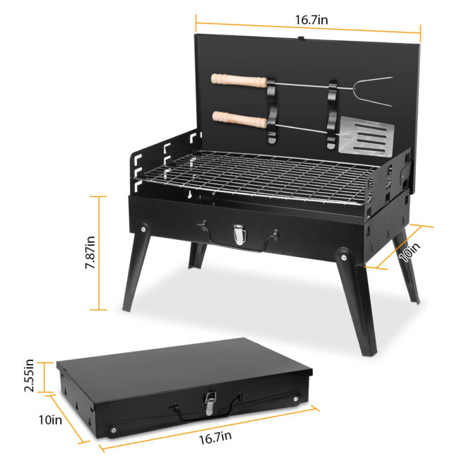 16.7x10x17.7in Portable Charcoal Grill Foldable BBQ Suitcase Grill Shelf For Outdoor Camping Picnics Garden Grilling - Image 2