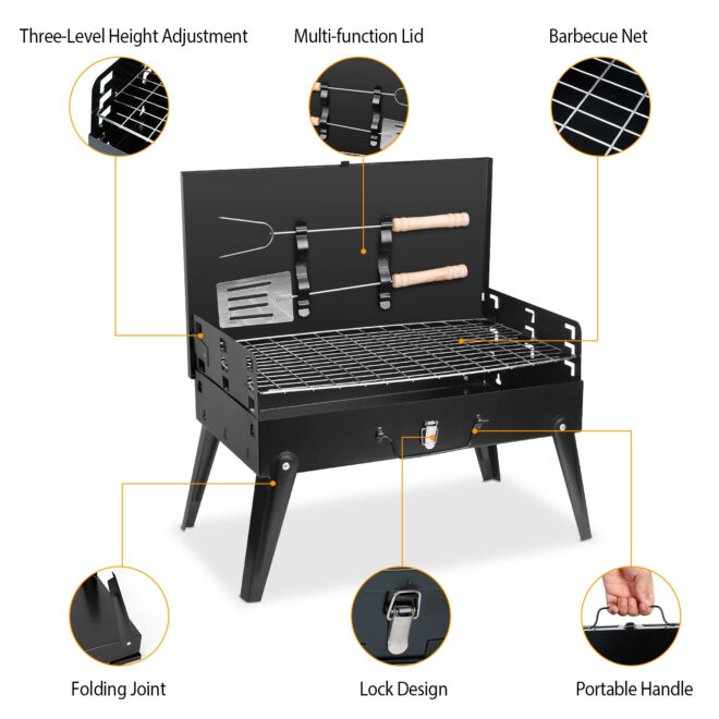 16.7x10x17.7in Portable Charcoal Grill Foldable BBQ Suitcase Grill Shelf For Outdoor Camping Picnics Garden Grilling - Image 3