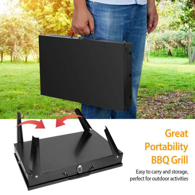 16.7x10x17.7in Portable Charcoal Grill Foldable BBQ Suitcase Grill Shelf For Outdoor Camping Picnics Garden Grilling - Image 5