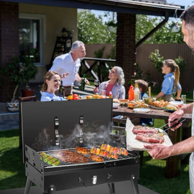 16.7x10x17.7in Portable Charcoal Grill Foldable BBQ Suitcase Grill Shelf For Outdoor Camping Picnics Garden Grilling - Image 7