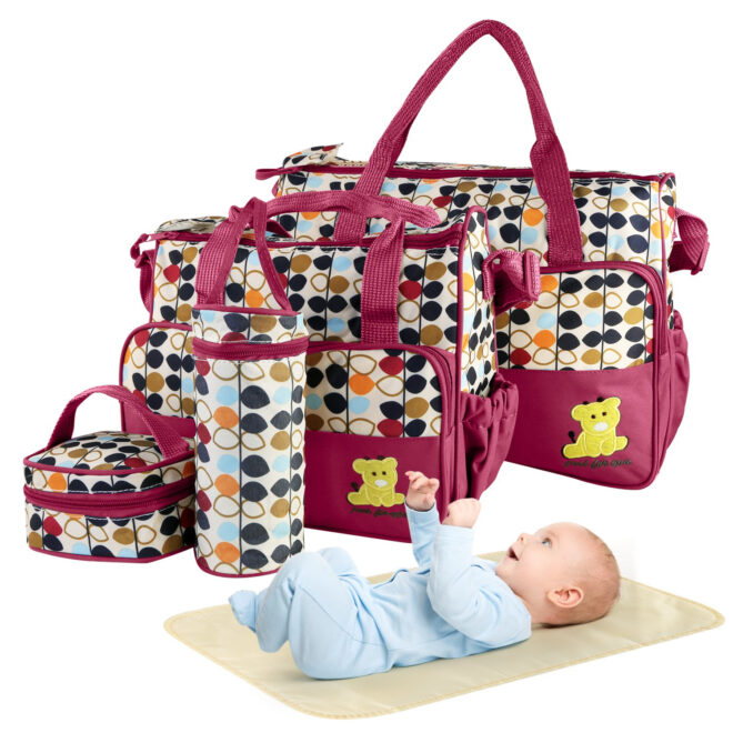 5PCS Baby Nappy Diaper Bags Set Mummy Diaper Shoulder Bags w/ Nappy Changing Pad Insulated Pockets Travel Tote Bags - Image 32
