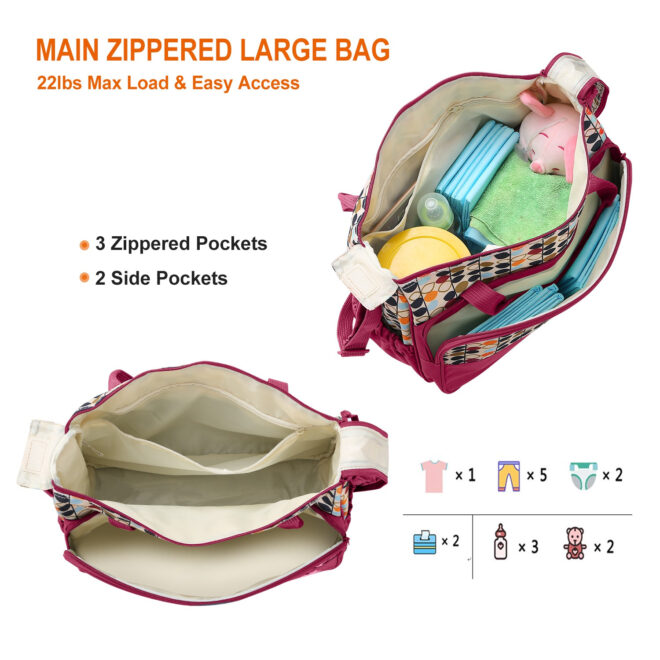5PCS Baby Nappy Diaper Bags Set Mummy Diaper Shoulder Bags w/ Nappy Changing Pad Insulated Pockets Travel Tote Bags - Image 35