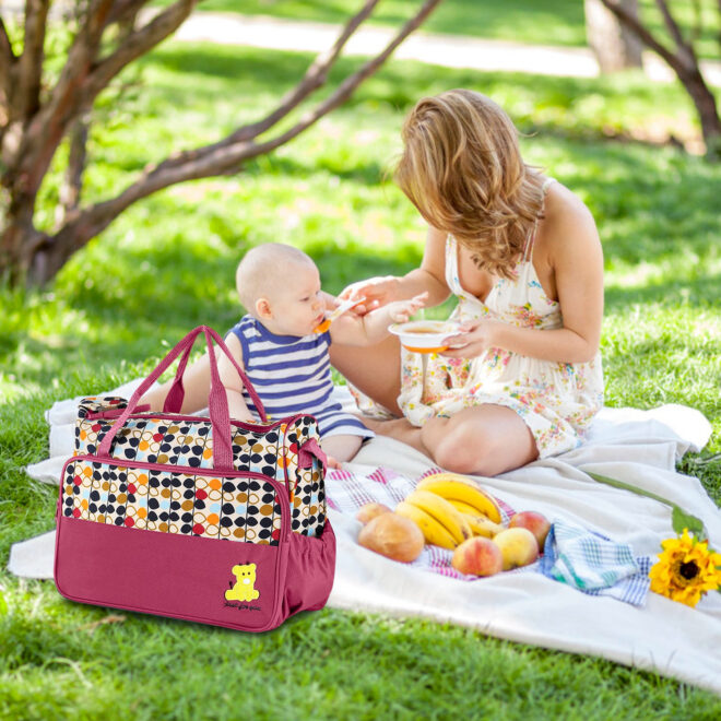 5PCS Baby Nappy Diaper Bags Set Mummy Diaper Shoulder Bags w/ Nappy Changing Pad Insulated Pockets Travel Tote Bags - Image 37