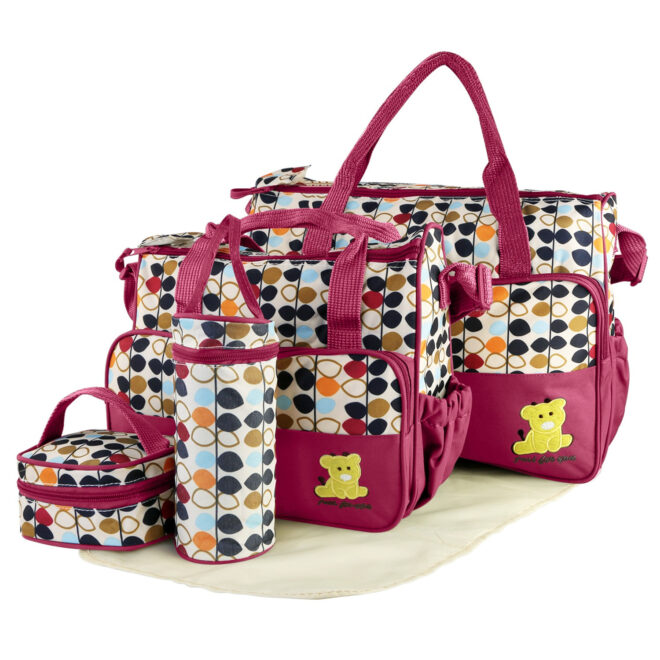 5PCS Baby Nappy Diaper Bags Set Mummy Diaper Shoulder Bags w/ Nappy Changing Pad Insulated Pockets Travel Tote Bags - Image 31