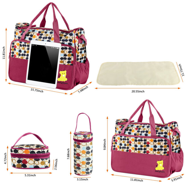 5PCS Baby Nappy Diaper Bags Set Mummy Diaper Shoulder Bags w/ Nappy Changing Pad Insulated Pockets Travel Tote Bags - Image 40