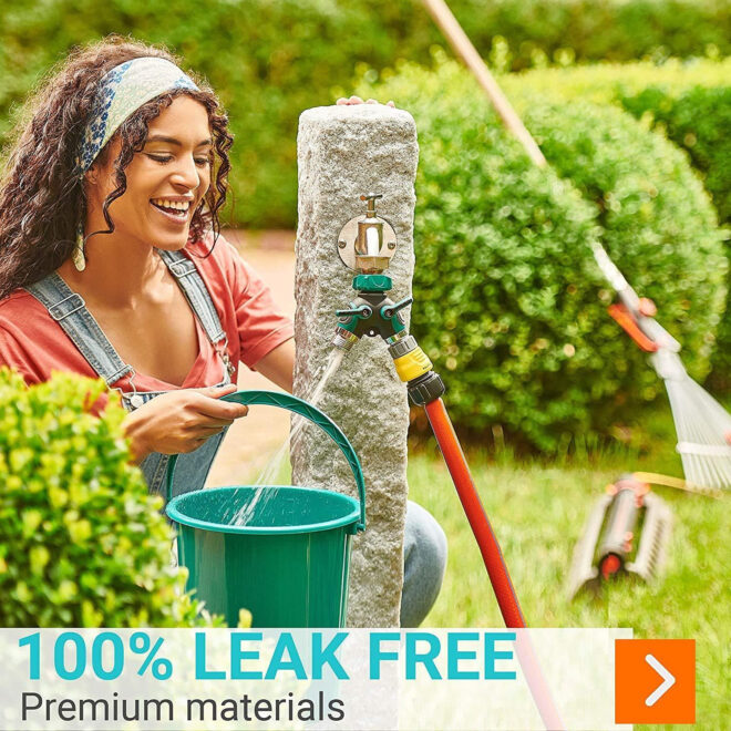 Water Splitter 2 Way Garden Y Hose Connector Metal Body Water Faucet Splitter with Comfortable Rubberized Grip 2 Way Hose Splitter Heavy Duty for Outdoor and Indoor Use Green Color - Image 2