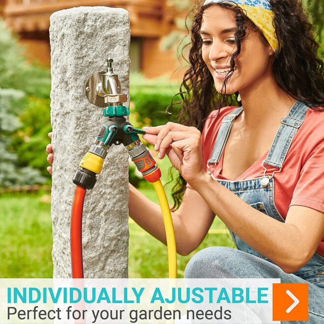 Water Splitter 2 Way Garden Y Hose Connector Metal Body Water Faucet Splitter with Comfortable Rubberized Grip 2 Way Hose Splitter Heavy Duty for Outdoor and Indoor Use Green Color - Image 6