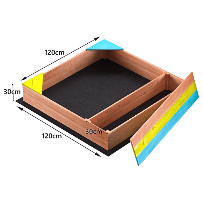 Children's Wooden Sandbox, Sandpit ,Kids Wood Playset Outdoor Backyard ,47.25"L x47.25"W x 7.87"H,Golden Red - Image 2