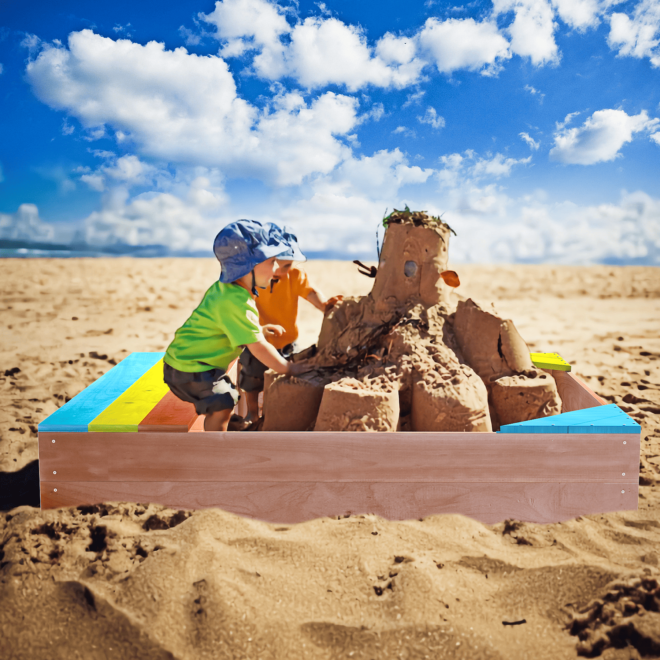 Children's Wooden Sandbox, Sandpit ,Kids Wood Playset Outdoor Backyard ,47.25"L x47.25"W x 7.87"H,Golden Red - Image 4