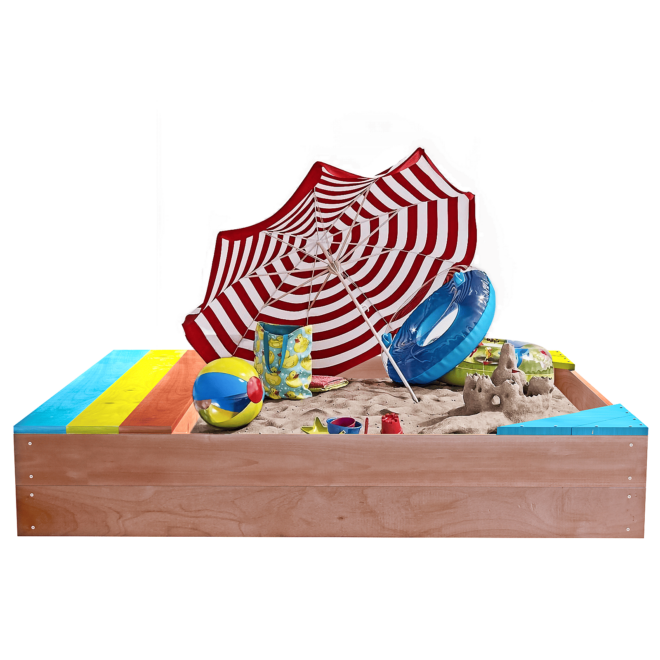 Children's Wooden Sandbox, Sandpit ,Kids Wood Playset Outdoor Backyard ,47.25"L x47.25"W x 7.87"H,Golden Red - Image 5