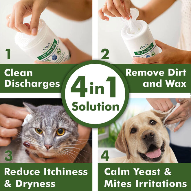Ear Cleaner Wipes for Dogs Cats Puppies Kittens 100 Count Natural Medicated Cleansing Deodorizer Removes Dirt Wax - Image 6