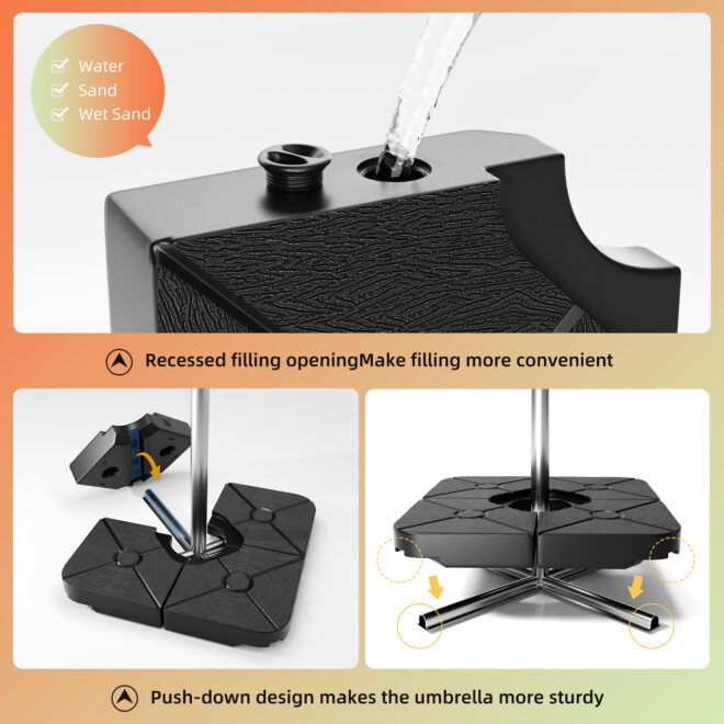 4-Piece 200lb Umbrella Base Outdoor Umbrella Stand Easy-Fill Square Shaped Cantilever Offset Filled with Water or Sand for Garden, Backyard and Poolside - Image 3