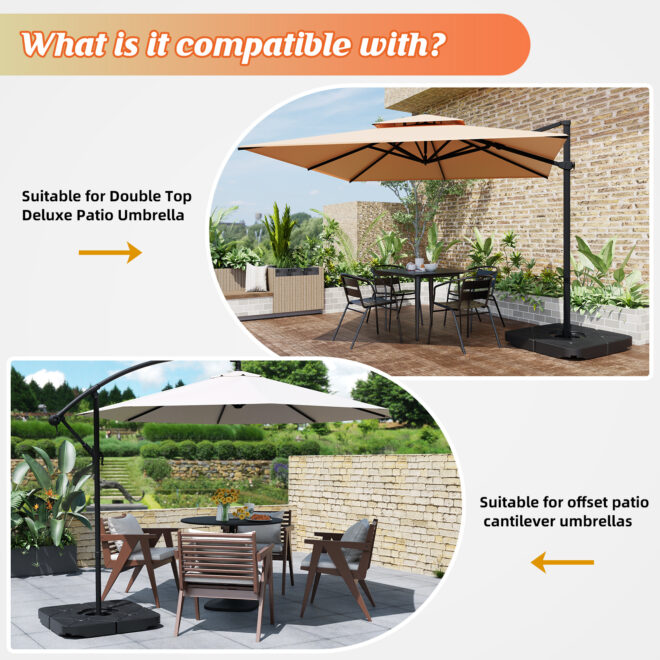 4-Piece 200lb Umbrella Base Outdoor Umbrella Stand Easy-Fill Square Shaped Cantilever Offset Filled with Water or Sand for Garden, Backyard and Poolside - Image 6