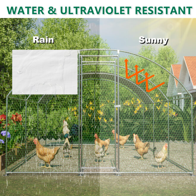 Large Chicken Coop Metal Chicken Run with Waterproof and Anti-UV Cover, Dome Shaped Walk-in Fence Cage Hen House for Outdoor and Yard Farm Use, 1" Tube Diameter, 9.84' x 19.68' x 6.56' - Image 4