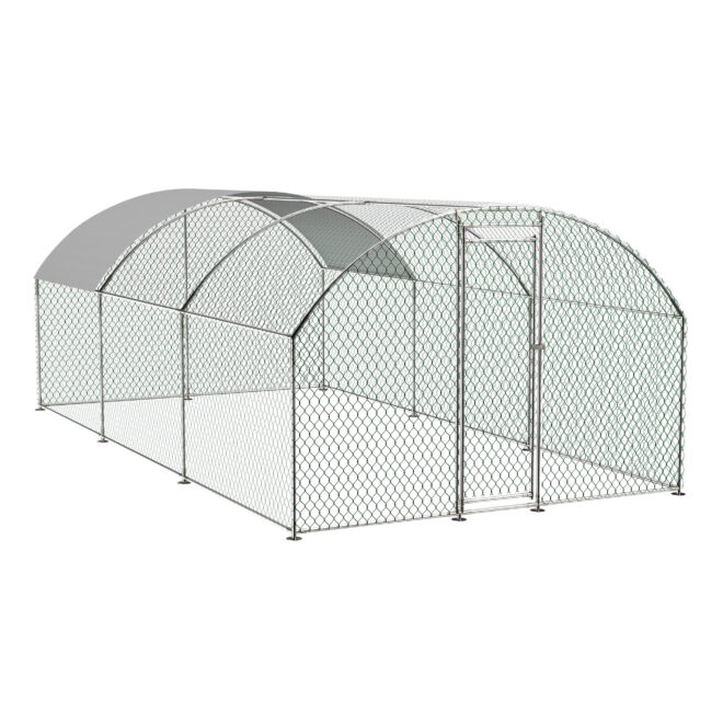 Large Chicken Coop Metal Chicken Run with Waterproof and Anti-UV Cover, Dome Shaped Walk-in Fence Cage Hen House for Outdoor and Yard Farm Use, 1" Tube Diameter, 9.84' x 19.68' x 6.56'