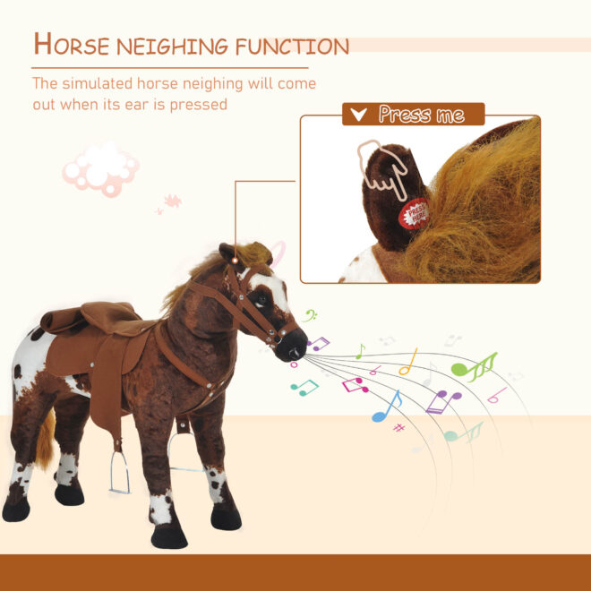 Qaba Sound-Making Ride On Horse for Toddlers 3-5, with Neighing and Galloping Sound, Stuffed Animal Horse Toy for Kids with Padding, Soft Feel, Brown - Image 7