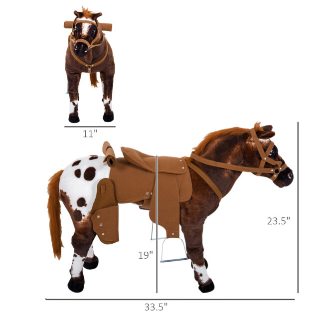 Qaba Sound-Making Ride On Horse for Toddlers 3-5, with Neighing and Galloping Sound, Stuffed Animal Horse Toy for Kids with Padding, Soft Feel, Brown - Image 9